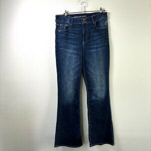 American Eagle Hi Rise Artist Flare Jeans Womens 16 Long Blue Super Stretch